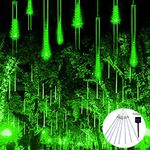 JMEXSUSS Solar Meteor Shower Rain Lights，30cm 8 Tube 144 LEDs Green Meteor Lights,Led Falling Rain Fairy String Lights for Xmas Tree Wedding Holiday Party Patio Decoration