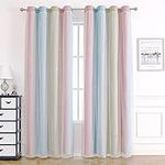 KAHEAUM Blackout Curtains for Living Room Bedroom Curtains Eyelet Girls Nursery Kids,Voile Net Curtains for Windows,2 Panel 46 x 54 inch Drop Black Out Curtains Soundproof Thermal Green Pink Curtains