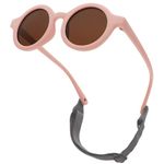 LOJUDI Baby Sunglasses 0-24 Months - with Strap Polarised Cute Round for Newborn Infant Toddler Sunglasses Baby Girls Boys-Pink Frame