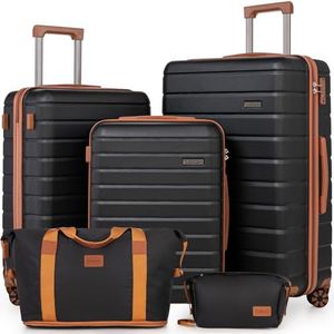 Cosbarn 5 Piece Luggage Sets with Spinner Wheels and TSA Approved Lock, Unisex Hardside ABS Suitcase Set, Hardshell Lightweight Waterproof Travel Hard Case Luggage Set, (Black)