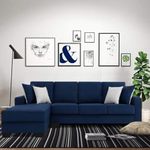 FURNY Apollo Fabric 5 Seater LHS Sectional L Shaped Sofa Set (Dark Blue)