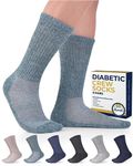 Pembrook Diabetic Socks for Men and Women - Non Binding Socks Women | Neuropathy Socks for Men and Neuropathy Socks for Women, Blues & Neutrals Pack - 6 Pairs, Large