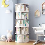 tonchean 5 Tier Rotating Bookshelf Round, White Revolving Bookcase, Free Standing Spinning Bookshelf, Swivel Book Shelf Corner Bookcase 360 Display for Living Room Bedroom