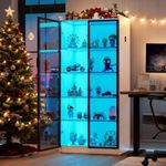 Lvifur 66" Tall Storage Cabinet, LED Kitchen Pantry Cabinet with Human Body Induction, 5 Tier Bookcase Display Cabinet with Adjustable Shelves for Living Room Office (White)