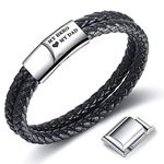Mens Leather Bracelet for Dad, Handmade Multi-Layer Leather Braided Black Cuff Bracelet with Engraved Magnetic Clasp Free Jewelry Gift Boxed