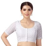 Studio Shringaar Women's Cotton Half Sleeves Chikankari Saree Blouse (White, 50)