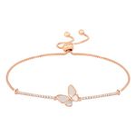 Peora Rose Gold Plated CZ Mother of Pearl Butterfly Shape Adjustable Bracelet Jewellery for Women