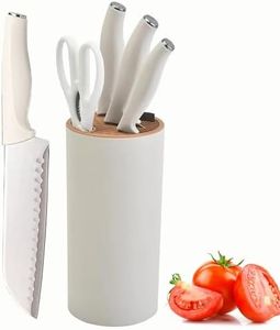 Knife Sets, 5 PCS Kitchen Knife Sets with Block, High-Carbon Stainless-Steel Blade, Knife Sets with Chef's Knife, Cleaver Knife, Paring Knife, Kitchen Shear and a Knife Block, Anti-Slip Handle, White