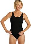 Sporti Women Tummy Control One Piece Swimsuit, Unique Textured One Piece Slimming Bathing Suits, Athletic Women Swimwear - Scoop Back - Black - 10