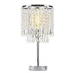 KUNJOULAM Silver Chrome Crystal Bedside Table lamp, Modern Nightstand Table Lamp with Crystal Lampshade for Bedroom Living Room Office Desk Dining Room