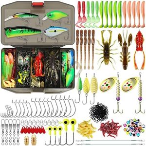 TRUSCEND Fishing Lures Kit with Advanced Waterproof Fishing Tackle Storage Box Including Fishing Hooks Soft Worms Crankbait Swimbait Spinner Jigs Frog Lure for Bass Trout Selmon Fishing Gifts for Men