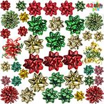 JOYIN 42 Pcs Gift Bows Assortment for Christmas with 36 Multi-Colored Assorted Size Self Adhesive Gift Bows, 4 Tinsel Bows and 2 Curly Bows for Gift Wrapping, Christmas Wrapping Ribbon (3 Sizes)