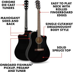 Fender CD-60SCE Acoustic-Electric Guitar, Black Dreadnought