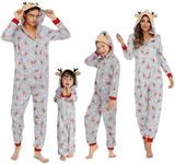 Adisputent Christmas Pajamas for Family Matching Cute Long Sleeve Couples Soft Holiday Sleepwear Funny Christmas Pjs sets One Piece Grey Reindeer B 6-9 Months