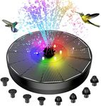 AMIAEDU Solar Fountain, Powered Water 4W Pump for Bird Bath with LED Lights, 7 Nozzle and Fixer Hummingbird Garden, Pond, Pool, Fish Tank, Black