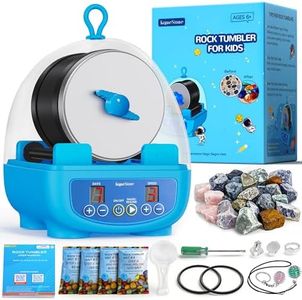 KomeStone K5 Rock Tumbler for Kids & Starters– Dual Noise-Reducing Rock Polisher with Timer, 3 Speeds & Memory Function, Complete Stone Tumbling Kit with Gems & All Accessories – A Fun STEM Gift