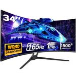 34 Inch Ultrawide Curved Gaming Monitor, 1500R PC Screen 165hz WQHD 3440x1440p Monitor, Curved Computer Display with FreeSync & Eye-Care Technology, DP, HDMI