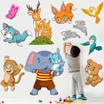 AH Decals Cartoon Animated Lion Elephant and 3D Butterflies Wall Sticker for Kids for Living Bed Room Office Space PVC Vinyl (60 cm x 60 cm) (animal2)