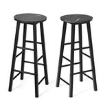 GiantexUK Bar Stools Set of 2, Marble Effect Counter Breakfast Barstools with Footrest & Anti-slip Footpads, Round Kitchen High Stools for Home, Pub, Bar and Dining Room (Black)