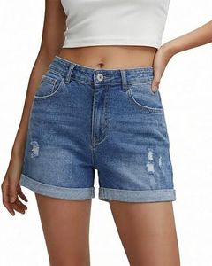 StunShow Casual Shorts for Women Frayed Raw Hem Stretchy Jeans Shorts for Women High Waist Blue XXL