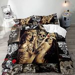 VIVIHOME 3PCS Sugar Skull Duvet Cover Set, Skeleton Queen King Duvet Cover Sexy Women Poker Rose Love Never Dies Day of the Dead Gothic Bedding Comforter Cover Bedroom Decor for Couples, 2 Pillowcases