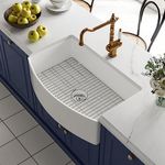 White Farmhouse Sink for Kitchen, DeerValley 33'' L x 21'' W Fireclay Apron Front Sink Farm Sink, Grove Arch Edge Curved Single Bowl Kitchen Sink with Bottom Grid and Strainer DV-1K516