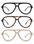 AMOMOMA 3 Pack Retro Aviator Reading Glasses for Women Men,Classic Large Oversized Reader Blue Light Computer Frame AM6111 C1+C2+C4 2.0 X