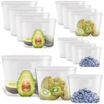 Platinum Silicone Reusable Storage Bags, 12 Pack, Premium Silicone Food Storage Bag Stand-Up Wide-Mouth Zip-Lock, Freezer Microwave Oven Dishwasher Safe, 4 M + 4 S + 4 XS, Crystal-Clear