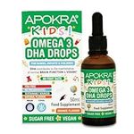 Omega 3 Vegan DHA Drops for Kids - 50mL - No Fishy Taste - Preservative Free and Sugar Free. Sustainable Algal Alternative to Fish Oil | APOKRA Kids