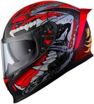 Comrider Full Face Dual Visor Adult Motorcycle Helmet for Motorbike Street Bike with Push-in Buckle Ready DOT Approved (Red, Large)