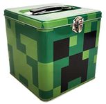 The Tin Box Company Minecraft Stack Store and Carry Tin. Stackable Tin Box with Handle,Green, Storage Box, 5.75" Height, Clasp and Hinge on Lid