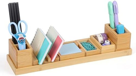 BELLE VOUS Organisateur de Bureau - 6 Compartiments Ajustables - Set de Rangement et Organisation pour Accessoires de Bureau - Organiseur de Papeterie - Pot a Crayon et Porte Stylo