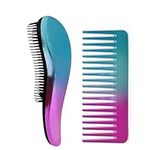 Lanboo Detangle Hair Brush and Wide Tooth Comb Set, Easy to Hold Detangler Hairbrush and Detangling Comb for Women and Kids, for Wet or Dry, Fine, Curly, Thick, Afro Hair