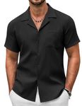 COOFANDY Men's Linen Untucked Summer Shirts Button Down Shirt Regular Fit Beach Shirts for Big and Tall Black