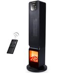 Electric Heater Energy Efficient – Heater Fan with Fireplace Display – Heaters for Home Low Energy – Portable Oscillating Tower Heater Fan – Black Ceramic Heater – by Nuovva