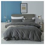 Duvet Cover Set 【Charcoal】Quilt Comforter Cover 600TC Ultra Soft Microfiber Wrinkle & Stain Resistant Cover Bedding Set in Solid Colour Soft Silk Like Satin Luxury Zipper Closure (Double 200 x 200cm)