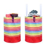 PrettyKrafts 45L Non Woven Wave Printed Round Foldable Large Laundry Bag/Basket With Handle, Freestanding Cloth Storage Organizer for Bedroom, Bathroom, Dorm (36x36x45cm, Multicolour, Set of 2)