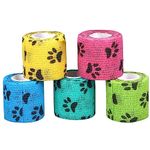 5 Pack Self Adhesive Bandage Wrap, Non-Woven Self Adherent Vet Wrap for Dogs Pet Animals & Ankle Sprains & Swelling(1.9Inch x 14.7Feet) (Red, Yellow, Blue, Green)