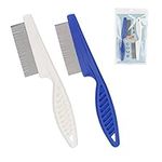 Flea Comb, 2 Pcs Tightly Spaced Teeth Hair Flea Comb Brush for Dogs Cats Pets, Grooming Tool to Remove Fleas, Mites, Ticks & Dandruff Flakes(One Blue, One White)