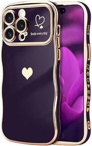 Aitipy Compatible with iPhone 14 Pro Max Case, Luxury Electroplated Protective Cover with Heart Wave Design for Girls, Purple