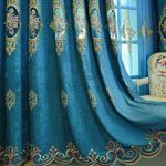 Amidoudou 1 Pair European Luxury Jacquard Hollow Curtains Embroidered Chenille Curtains for Living Room Bedroom (Royal Blue,51x84 Inch)