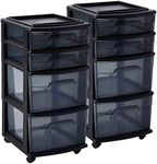 HOMZ 2-Pack 4-Drawer Plastic Storage Cart, Home & Office Organizer, Black-Clear