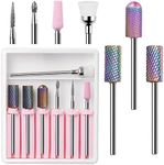 Makartt Nail Drill Bits, 7Pcs Tungsten Carbide Diamond Ceramic Nail Drill Bit Set For Acrylic Nails 3/32 Drill Bits For Nail Drill Remover Gel Polish Poly Nail Gel Nails Cuticles