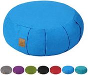 FelizMax Round Buckwheat Meditation Cushion, D=38cm H=14cm Zafu/Zabuton Meditation Pillow, Yoga Bolster Floor Pouf Zippered Organic Cotton Cover Machine Washable Large Crescent Yoga Pillow-Sky Blue