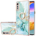 Monwutong Slim Fit Phone Case for LG Velvet 4G/5G, Hard IMD Marble Pattern Shiny Ring Kickstand Case for Girls,Camera Lens and Screen Protection Cover for LG Velvet,ZHDD Green