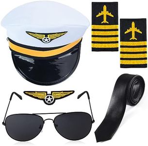 Beelittle Airline Pilot Captain Costume Kit Pilot Dress up Accessory Set with Aviator Sunglasses (White)
