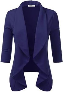 DOUBLJU Womens Lightweight Thin 3/4 Sleeve Open Front Blazer Jacket with Plus Size Navy