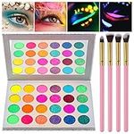 24 Colors Glitter Eyeshadow, Kalolary Neon Eyeshadow Glow in the Dark Paint Palette UV Glow Blacklight Matte and Glitter, Highly Pigmented Makeup Kit with 4 Brushes for Easter Halloween Christmas