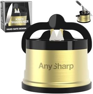 AnySharp – CHEF – Hands Free Knife Sharpener - Easy to Use Sharpening Tool with PowerGrip Suction Base and 20-Degree Pre-set Angle - For All Knives: Chef’s, Serrated, and Hardened Steel - Brass