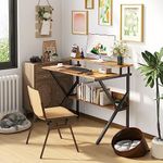 MEXIN 27'' Small Computer Desk, Home Office Desk for Small Space, Laptop Desk with Monitor & Storage Shelves, Modern Style Writing Desk for Home Bedroom Living Room, Rustic Brown